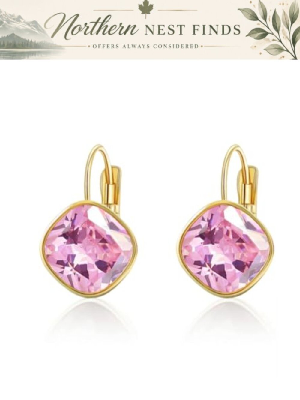 Austrian Crystal Square Drop Dangle Leverback Earrings 18K Rose Gold Plated